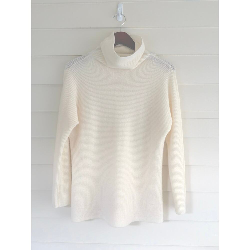 Repeat Luxury Cashmere Sweater M Cream Ivory Ribbed Knit Cowl Neck Minimalist
